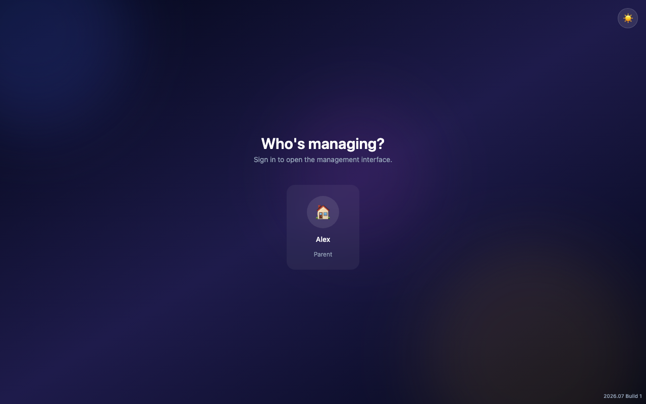 Chorey sign-in screen, dark theme
